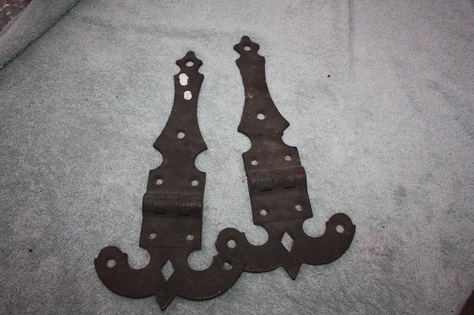 Set of Two Large Antique BRONZE Door / Strap Hinges