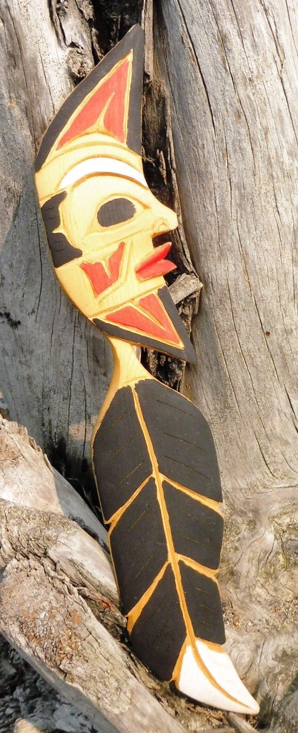 Northwest Coast First Nations Native wooden Art carving: Moon Feather, signed