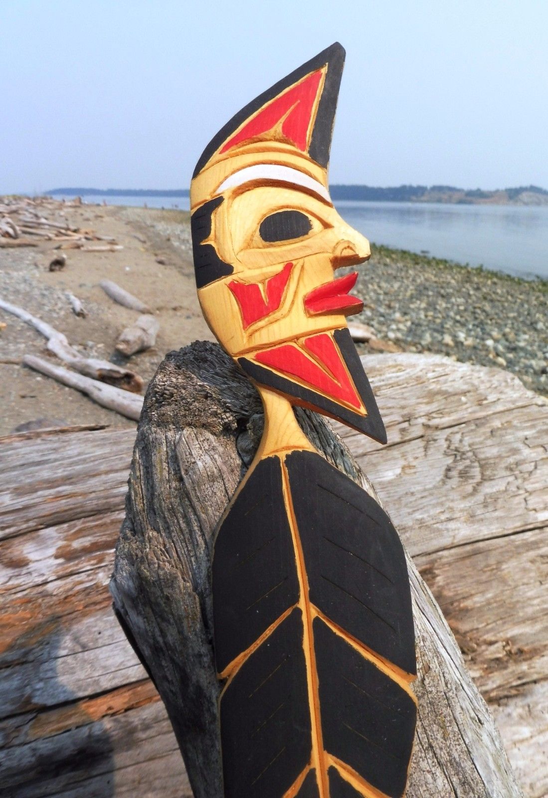 Northwest Coast First Nations Native wooden Art carving: Moon Feather, signed