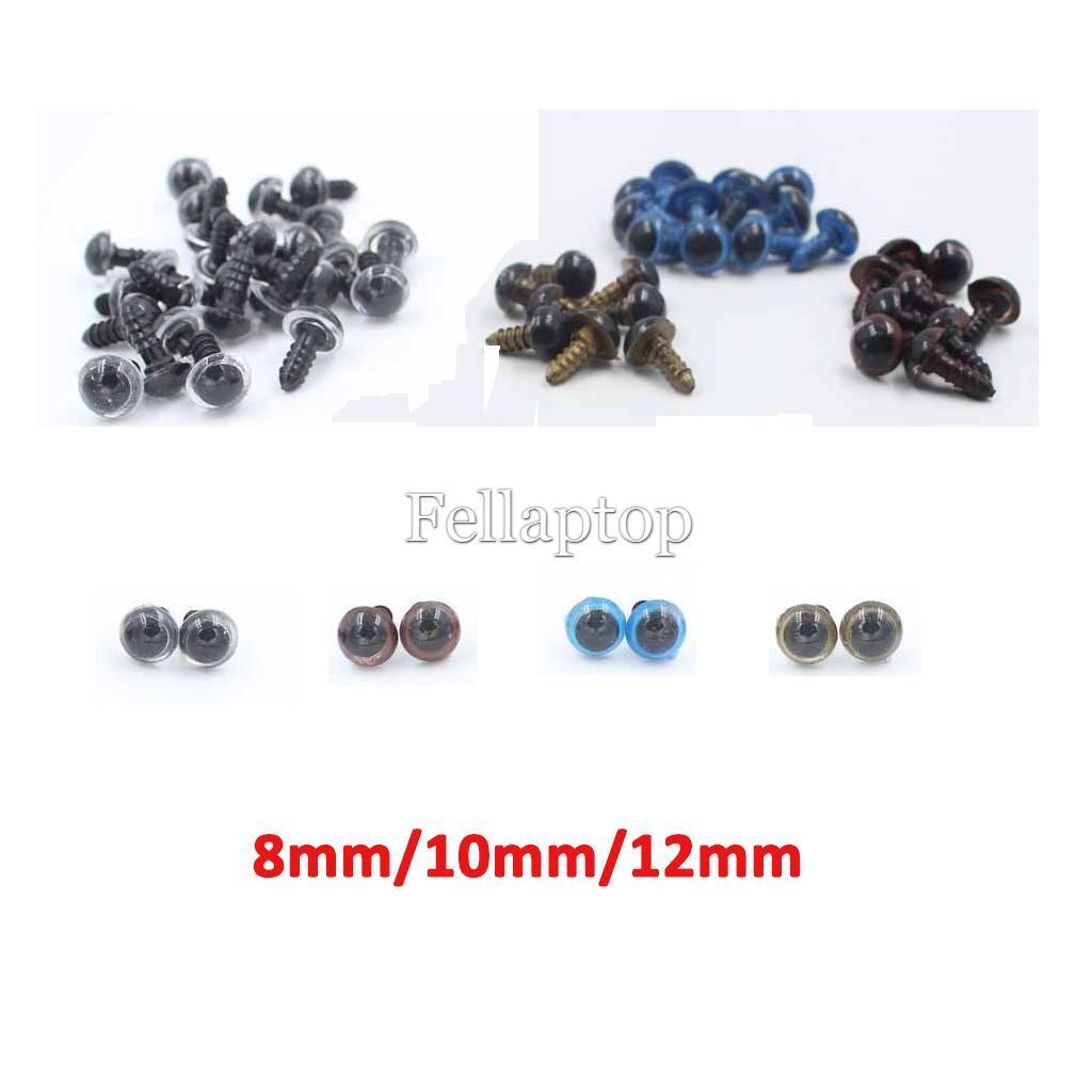 100pcs 8/10/12mm Plastic Safety Eyes with BACK for Teddy Bear Stuffed Dolls Toy