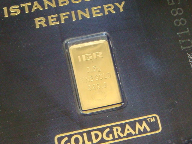 .999 GOLD GRAM IGR ISTANBUL GOLD REFINERY .5 GRAM BAR IN CERTIFICATE.