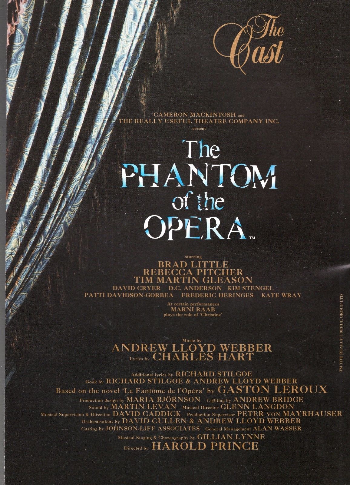 1986 THE PHANTOM OF THE OPERA THEATRE SOUVENIR PROGRAM BOOKLET