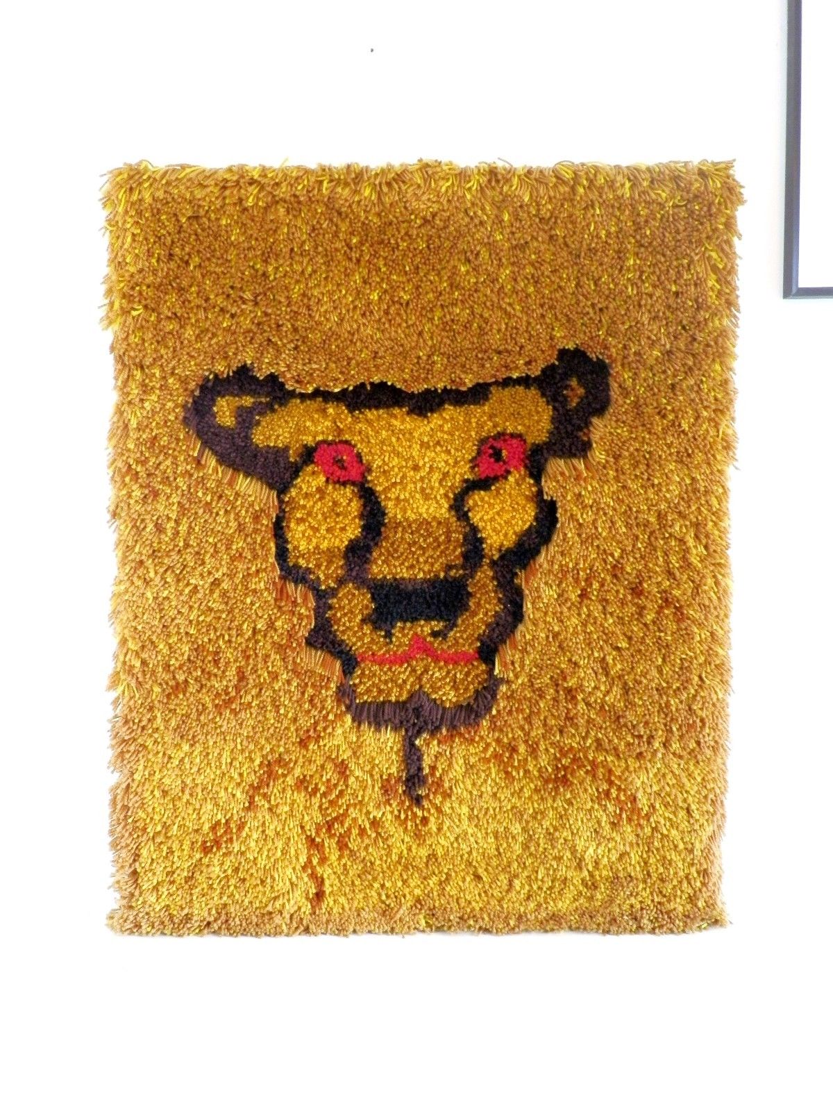 Vtg 60s 70s MCM Large Lion Mane Latch Hook Modern Art Yarn Wall Picture 31 x 40