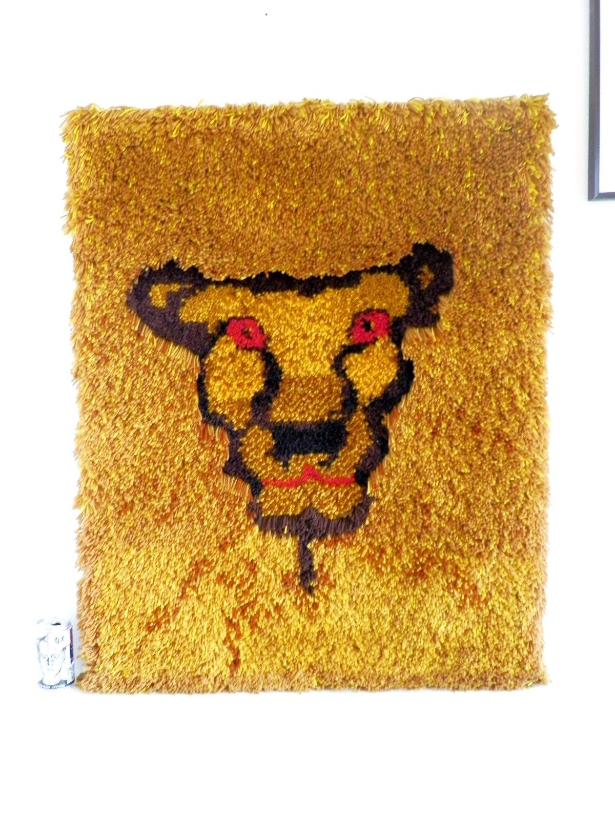 Vtg 60s 70s MCM Large Lion Mane Latch Hook Modern Art Yarn Wall Picture 31 x 40