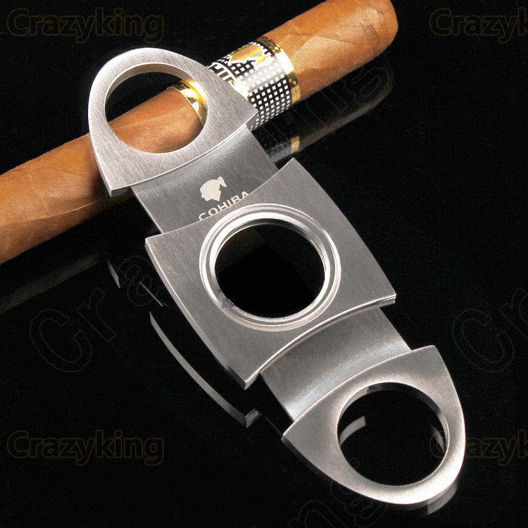 Cohiba Stainless Steel 2 Blade Cigar Cutter Scissors With Black Case In Gift Box