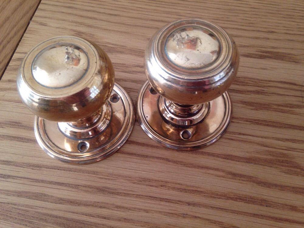 Original Old Victorian Brass Door Knobs Nice 1x Pair