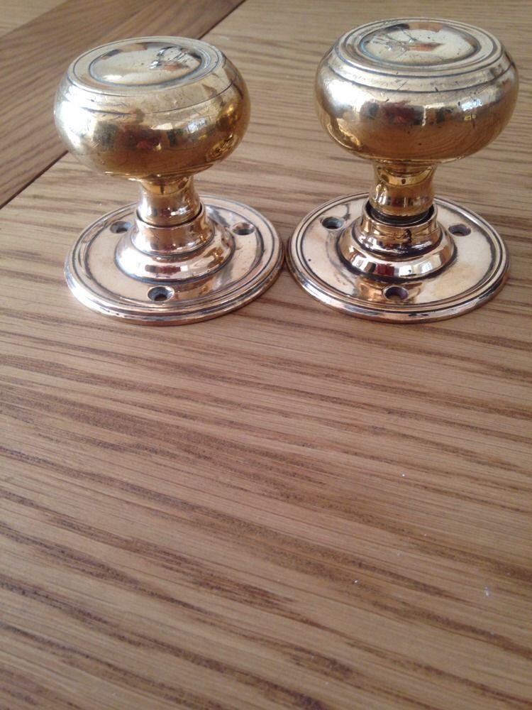 Original Old Victorian Brass Door Knobs Nice 1x Pair