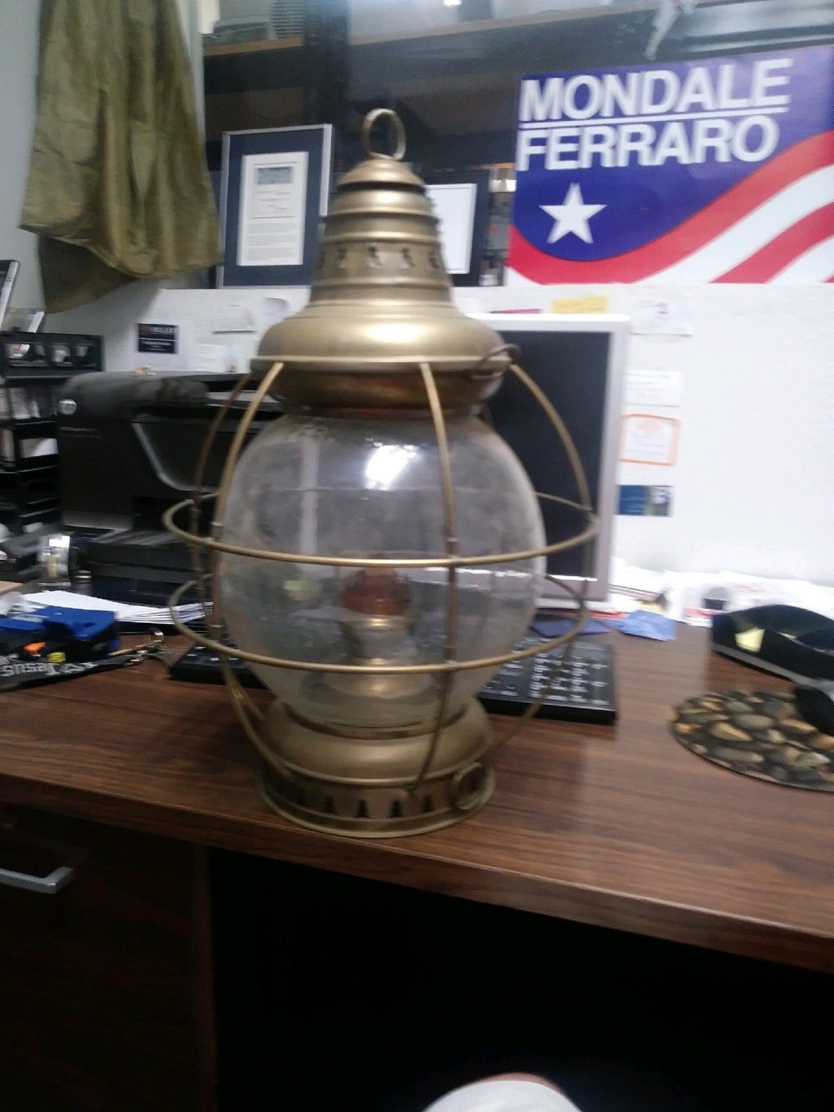 Antique Maritime, Perkins Ship Lantern 10, Brass Kerosene Ship Lantern