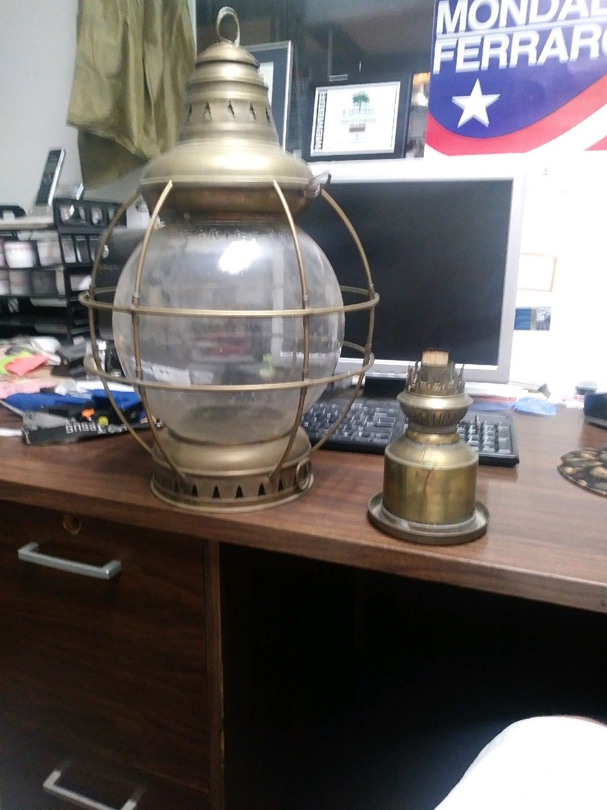 Antique Maritime, Perkins Ship Lantern 10, Brass Kerosene Ship Lantern