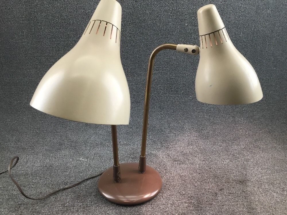 Mid Century Modern Lightolier Thurston Dual Cone Desk Lamp in 2 Tone Brown