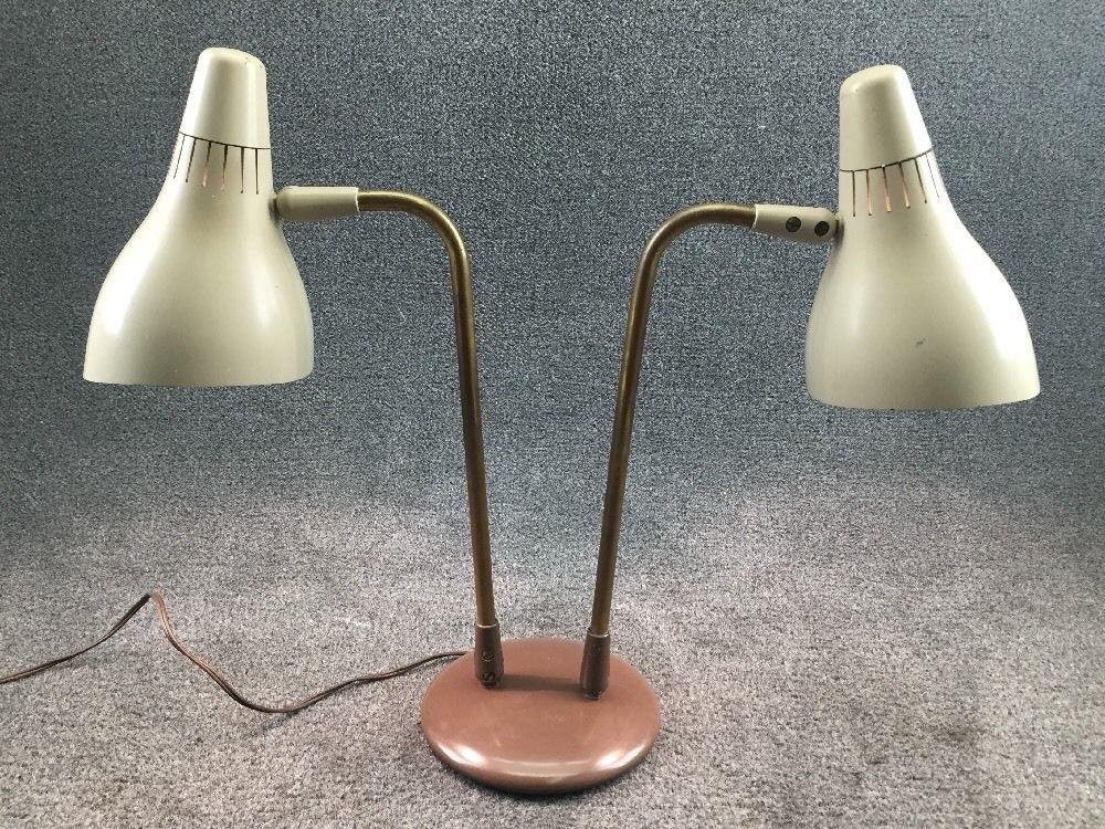 Mid Century Modern Lightolier Thurston Dual Cone Desk Lamp in 2 Tone Brown