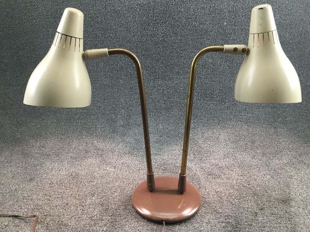 Mid Century Modern Lightolier Thurston Dual Cone Desk Lamp in 2 Tone Brown