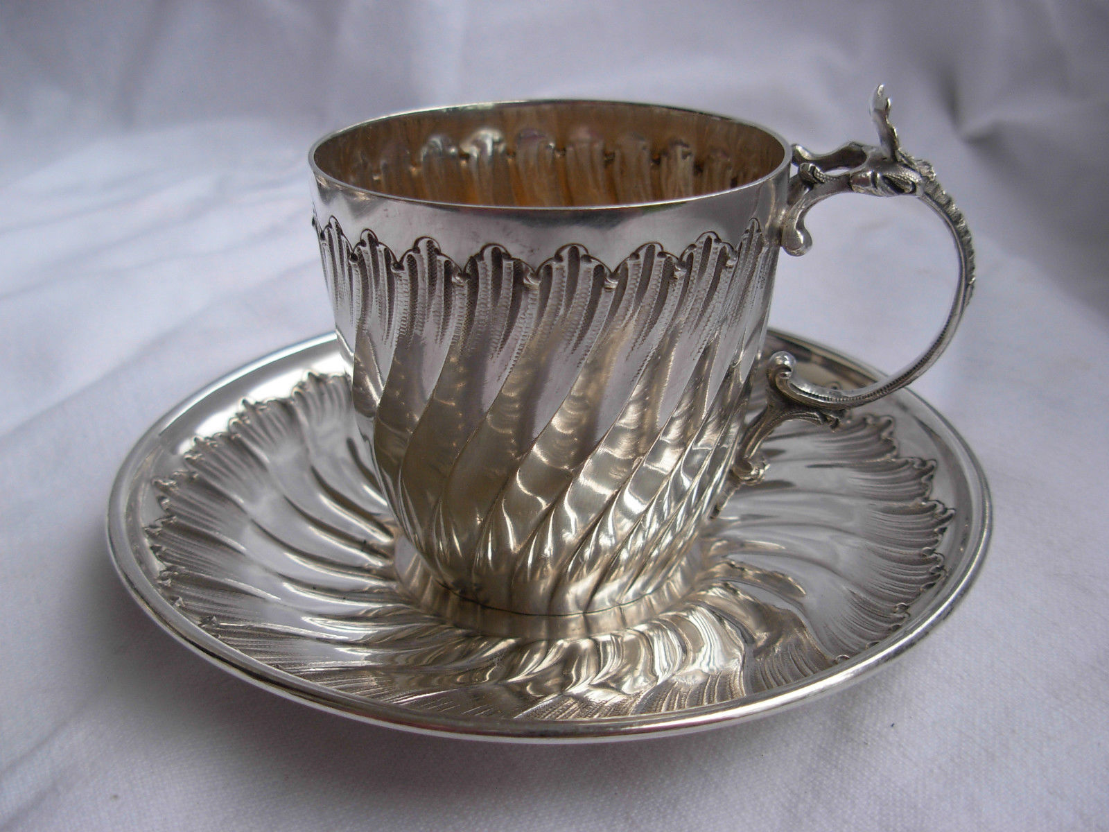 ANTIQUE FRENCH STERLING SILVER COFFEE CUPS & SAUCERS,SET OF 6,LATE 19th CENTURY.