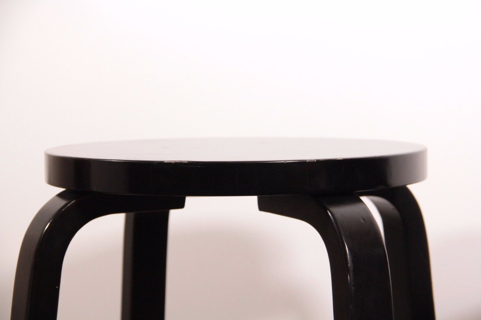 Modern Alvar Aalto for Artek #64 bentwood Mid Century black lacquered Stools