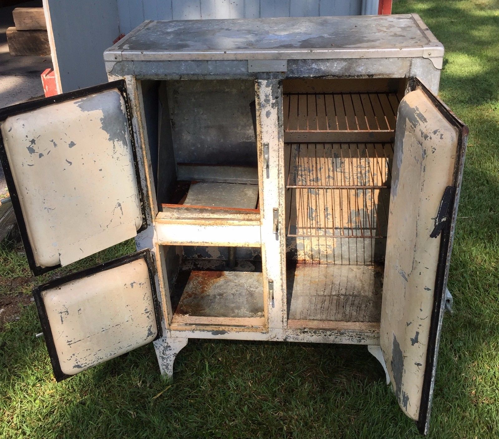 Vintage Antique Icebox Ice Box Chest Crystal Refrigerators Galvanized