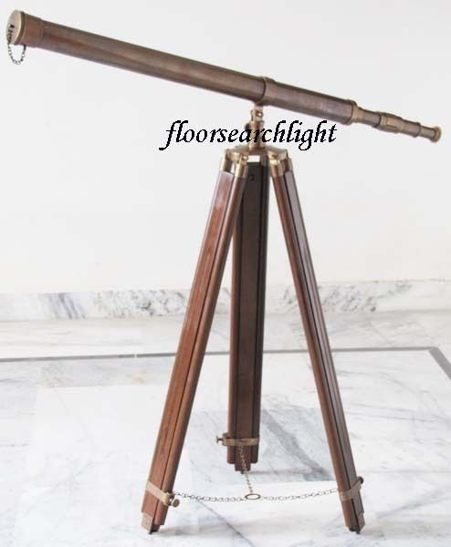 NAUTICAL SOLID BRASS TELESCOPE SPYGLASS 155CM Ht. WITH WOODEN TRIPOD STAND