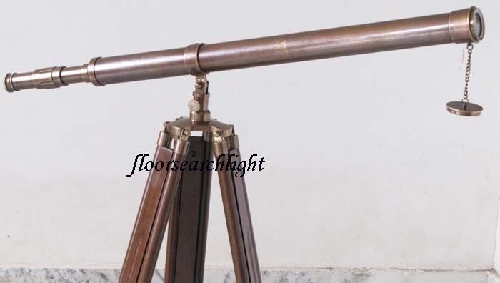 NAUTICAL SOLID BRASS TELESCOPE SPYGLASS 155CM Ht. WITH WOODEN TRIPOD STAND