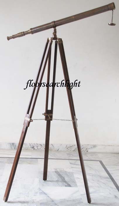 NAUTICAL SOLID BRASS TELESCOPE SPYGLASS 155CM Ht. WITH WOODEN TRIPOD STAND