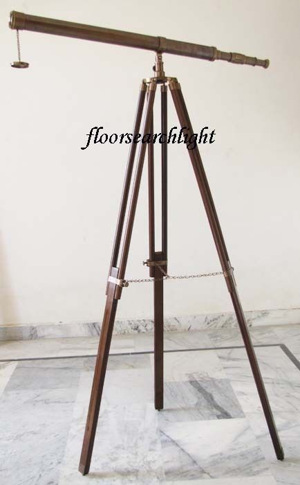 NAUTICAL SOLID BRASS TELESCOPE SPYGLASS 155CM Ht. WITH WOODEN TRIPOD STAND