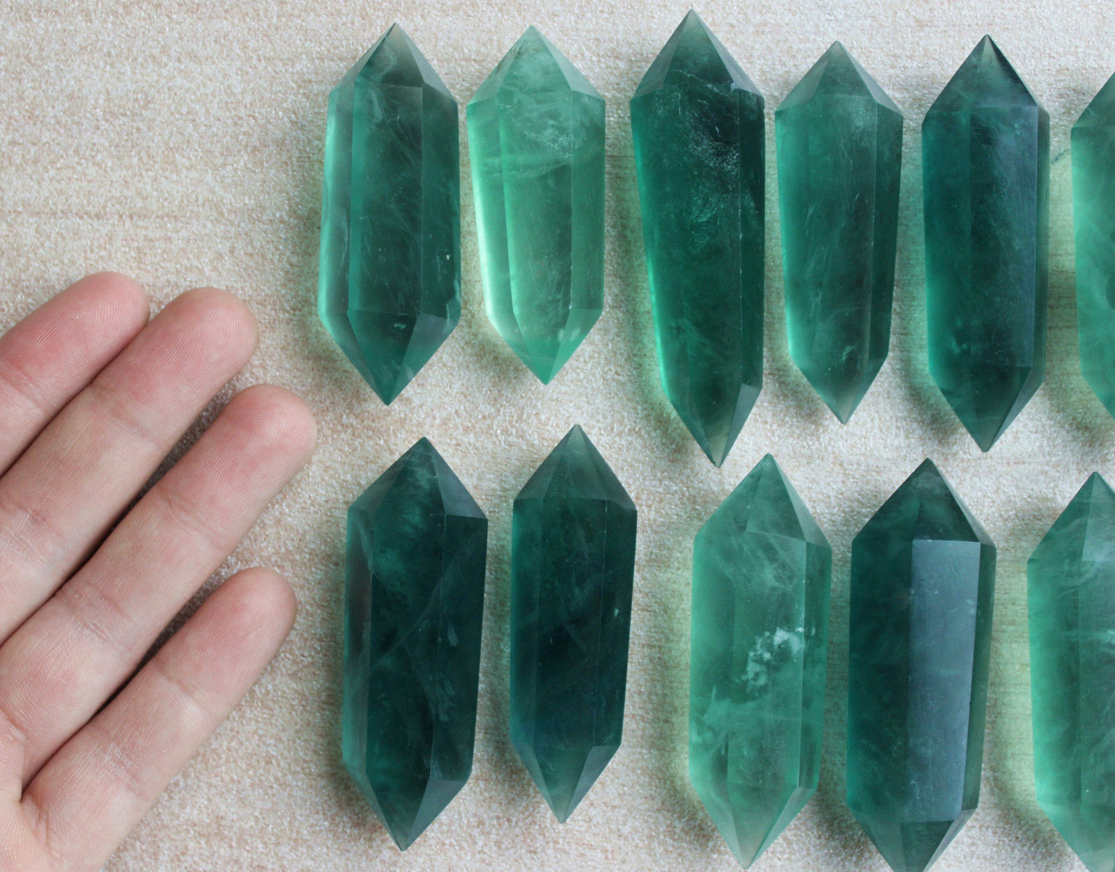 2pcs  Natural fluorite QUARTZ CRYSTAL WAND  POINT HEALING  110G