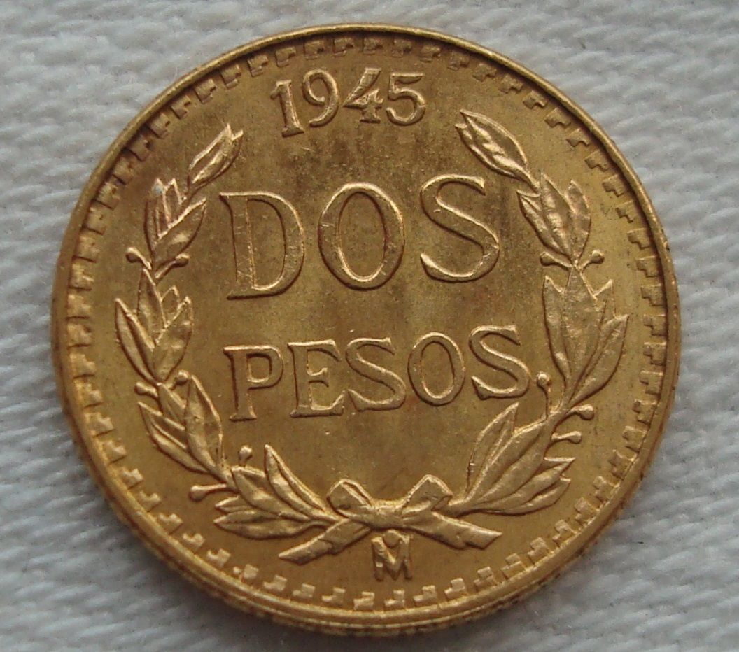 2 Pesos Gold Mexiko Centenario Hidalgo 1945