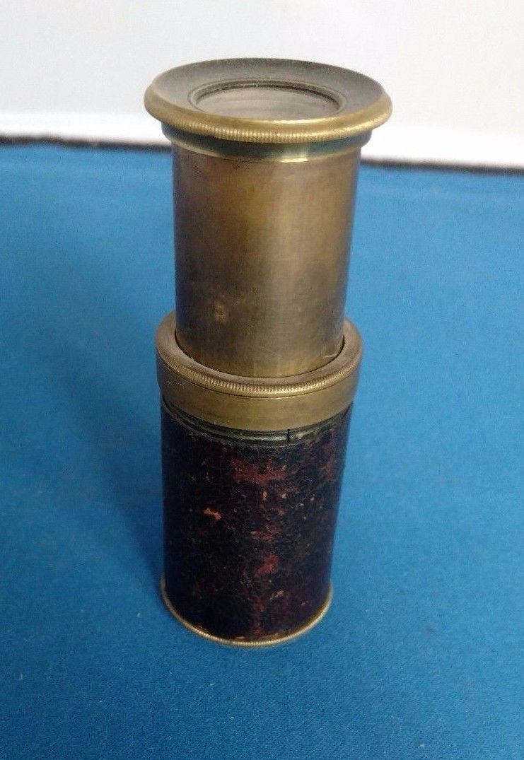 Antique Vintage 1870 Single draw brass and leather Pocket Telescope