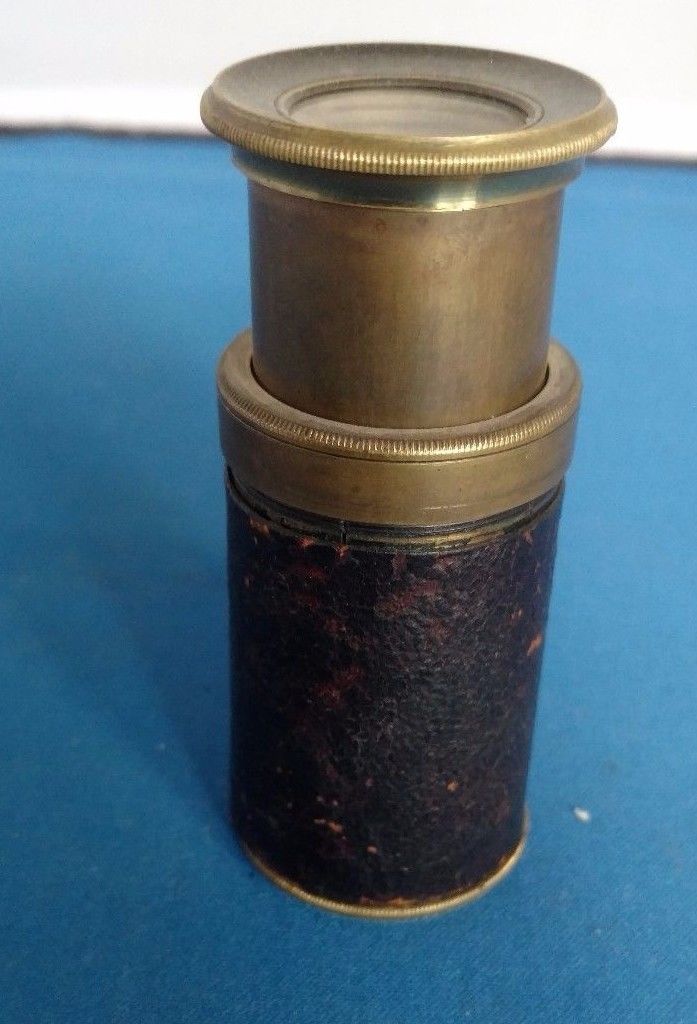 Antique Vintage 1870 Single draw brass and leather Pocket Telescope