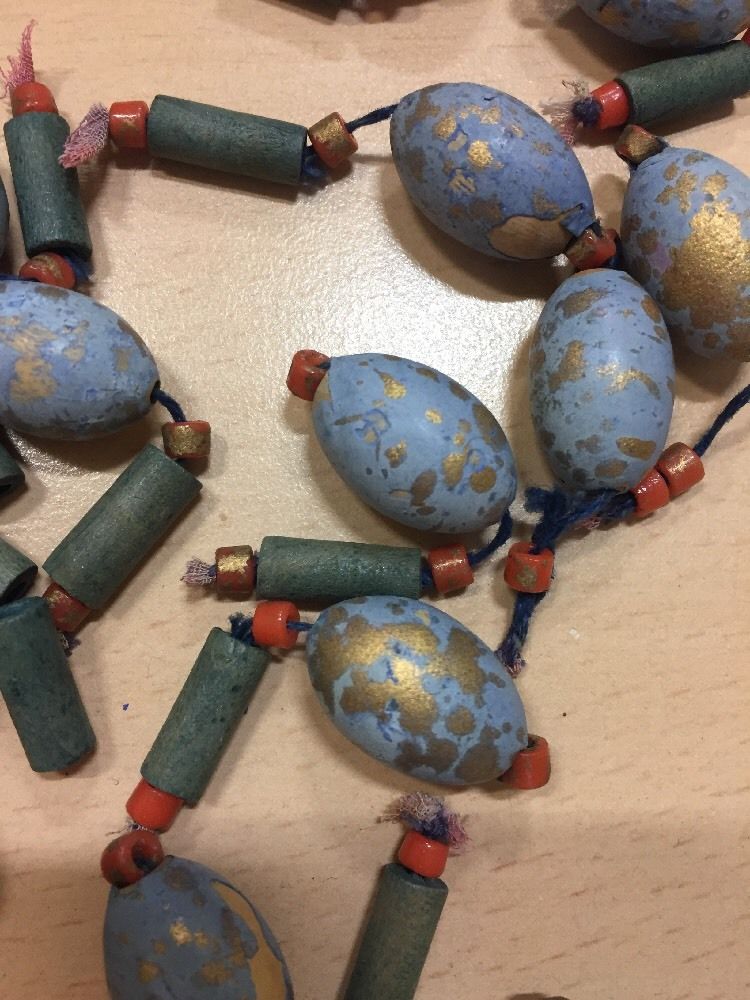 27 vintage 1920's Art Deco handpainted wooden beads