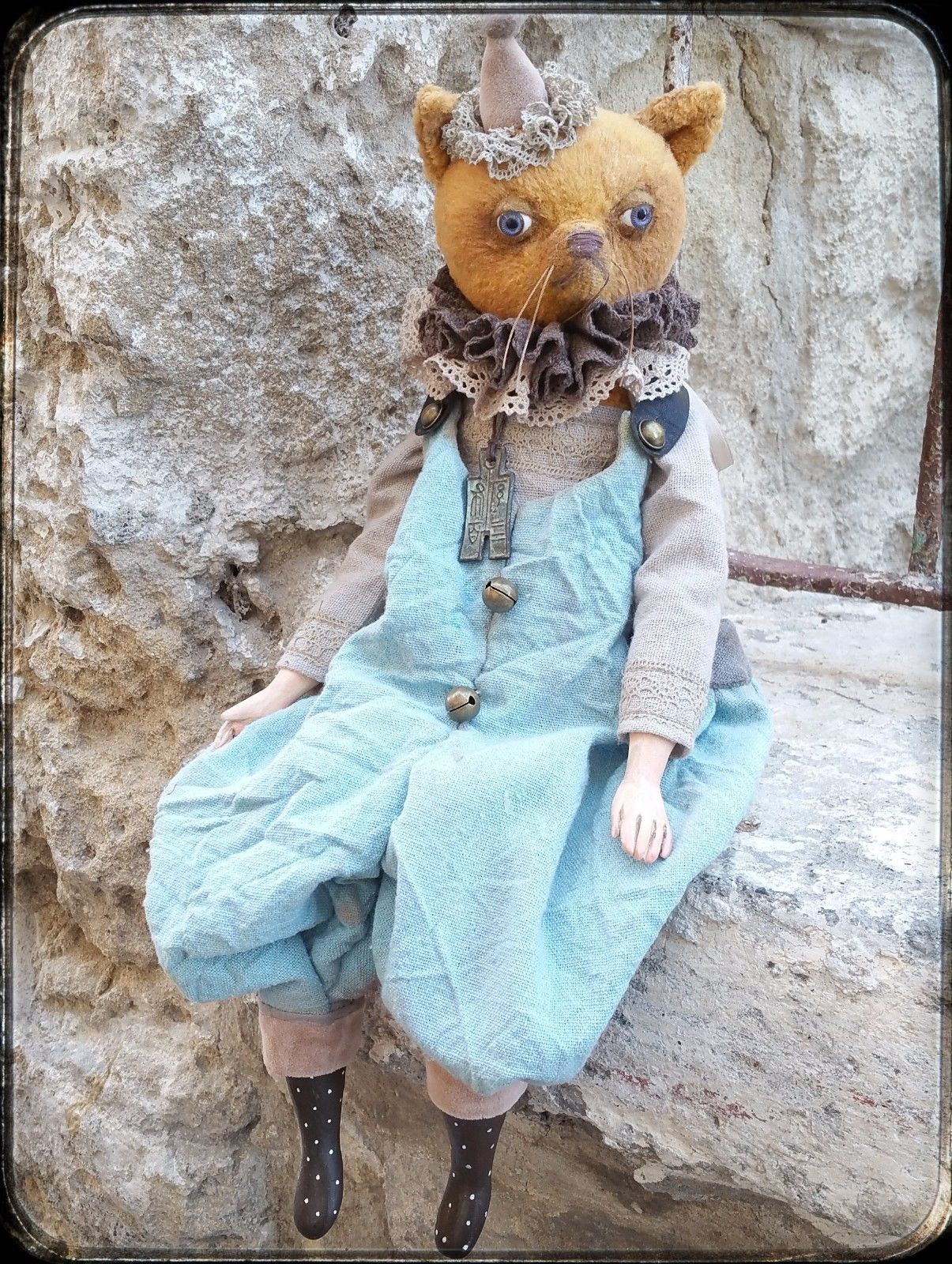 Boudoir Doll -   Collectible Doll. Home decor. Vintage Teddy. Handmade toy