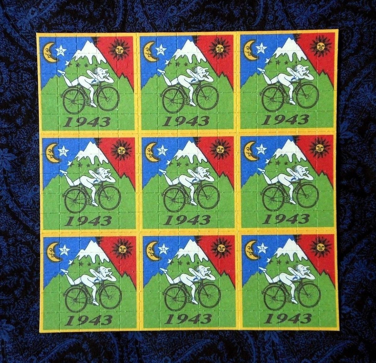 Blotter Art "Bicycle Day" Perforated Collection Paper Hoffman Bike Ride 1943