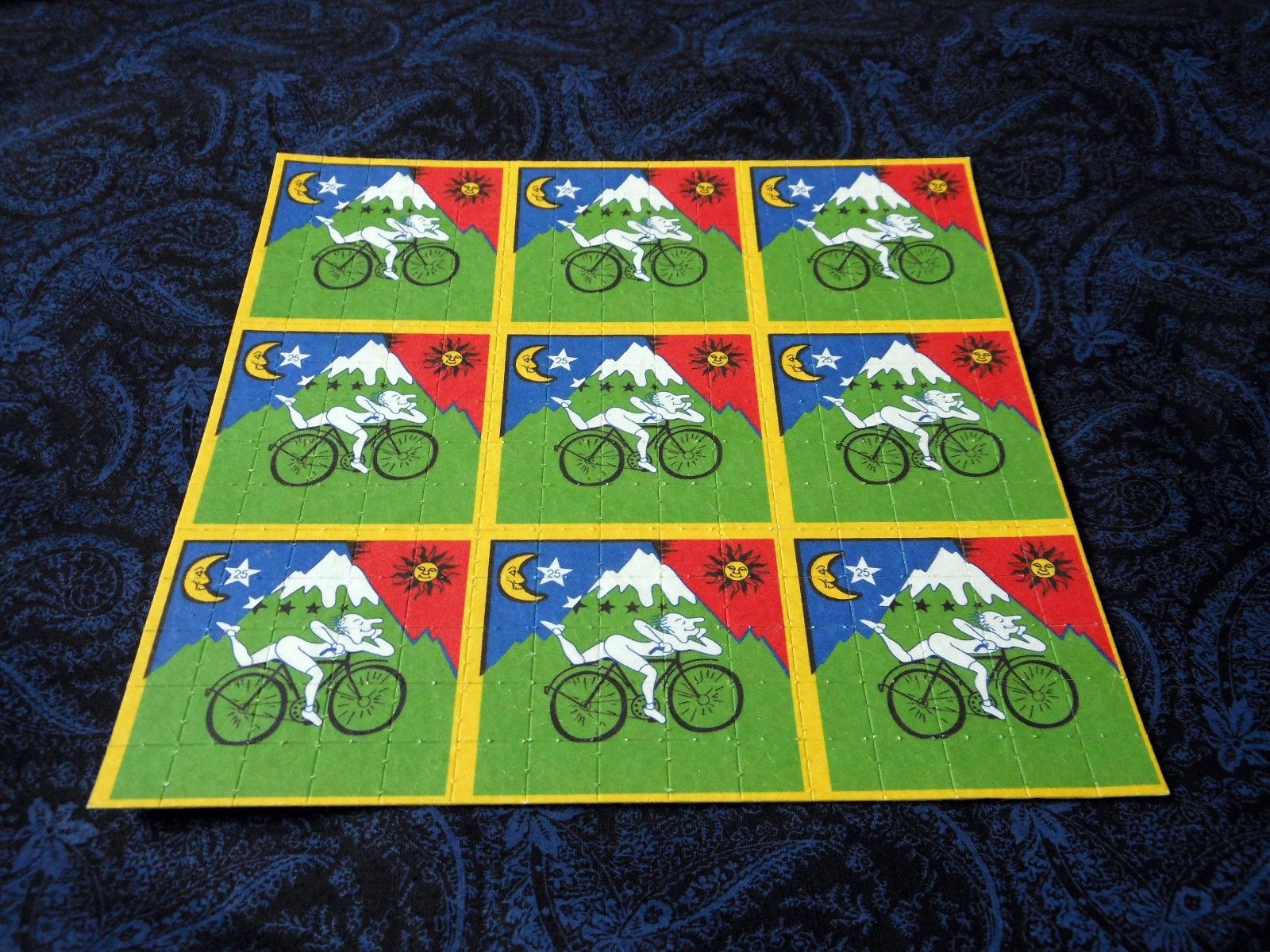 Blotter Art "Bicycle Day" Perforated Collection Paper Hoffman Bike Ride 1943