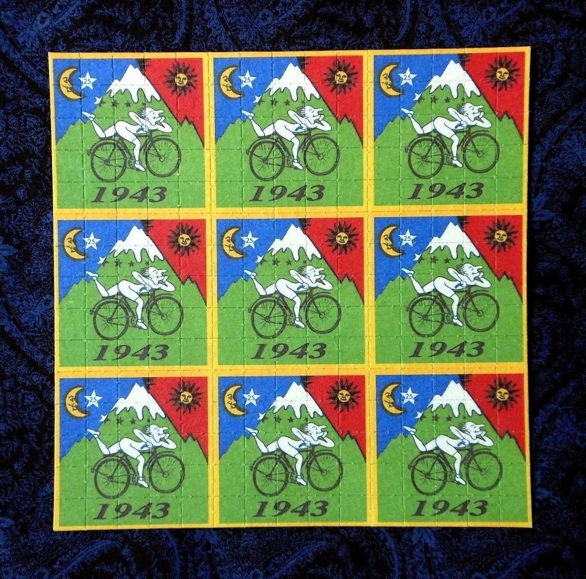 Blotter Art "Bicycle Day" Perforated Collection Paper Hoffman Bike Ride 1943