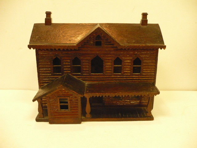 ANTIQUE 19TH CENTURY WOODEN MINIATURE COLONIAL HOUSE MODEL 9"