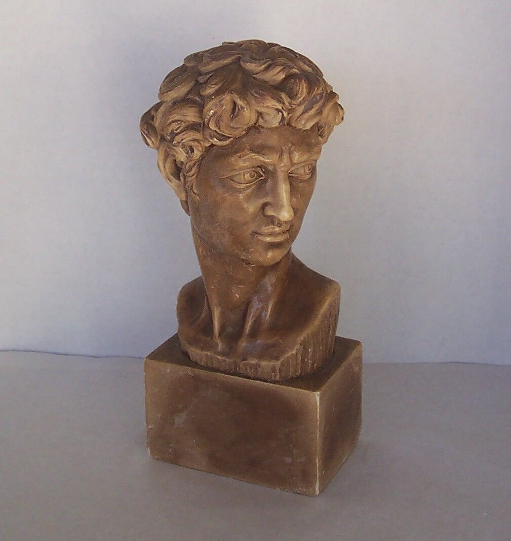 Antique Vintage Bust of Michelangelo's David ~ Male Head on Pedestal