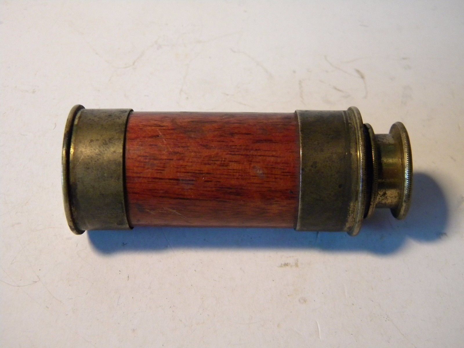 A Small Antique Brass & Mahogany Spyglass