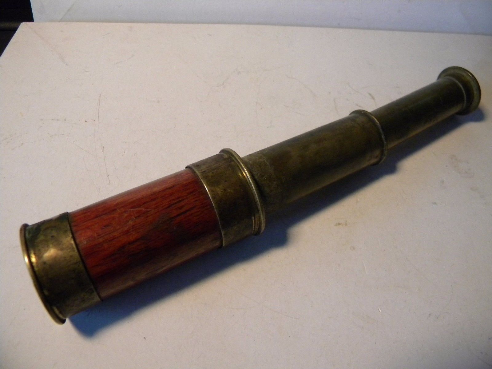 A Small Antique Brass & Mahogany Spyglass