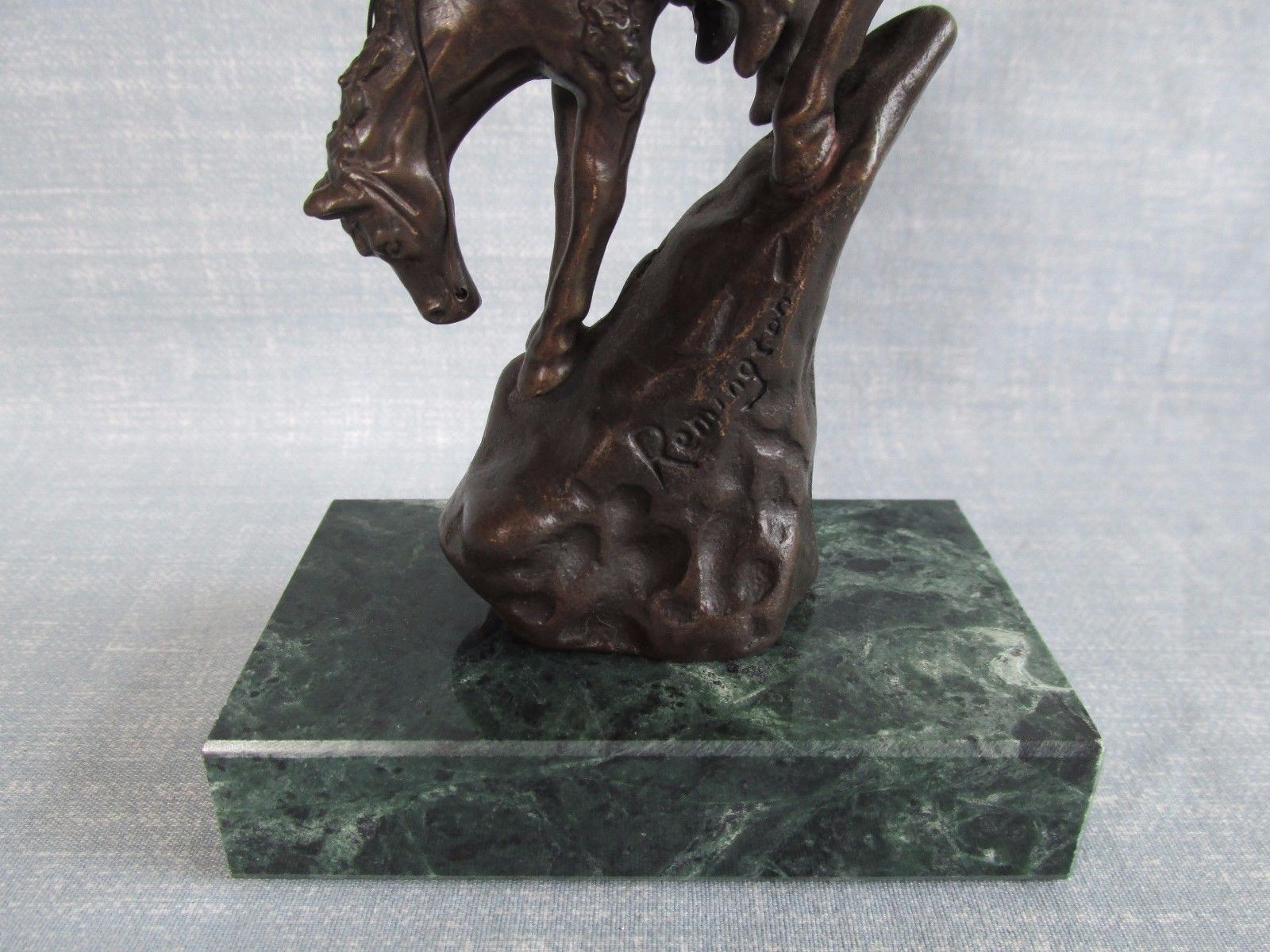 REMINGTON BRONZE MOUNTAIN MAN ON HORSE ON MARBLE BASE MINI SCULPTURE STATUE