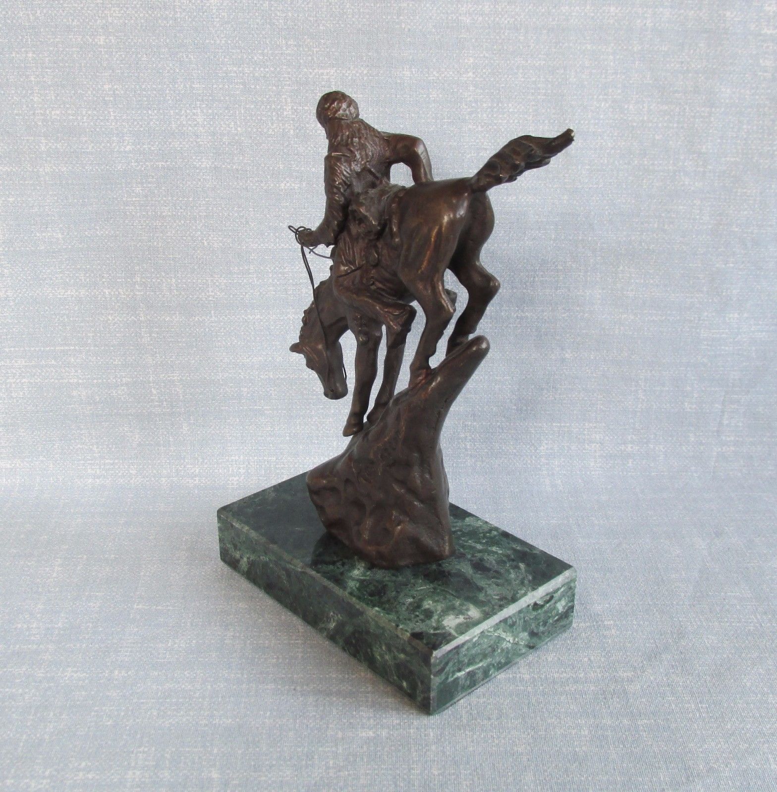 REMINGTON BRONZE MOUNTAIN MAN ON HORSE ON MARBLE BASE MINI SCULPTURE STATUE