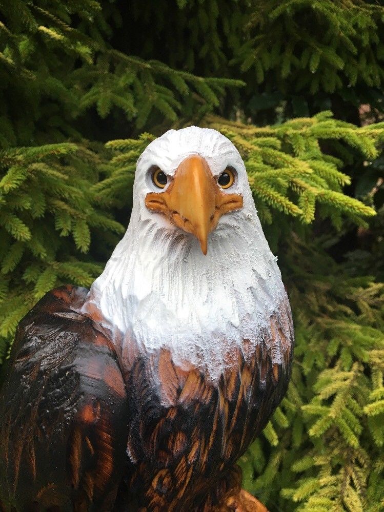 CHAINSAW CARVED Eagle white pine WOOD CARVING STATUE RUSTIC LOG HOME DECOR