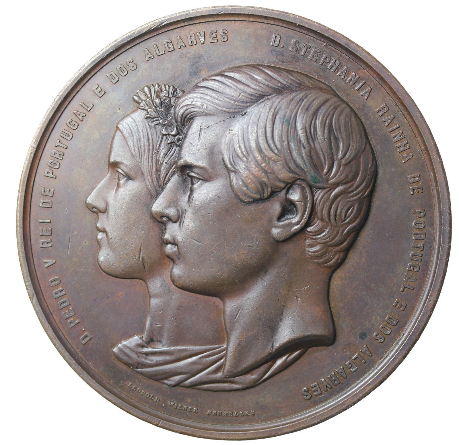 Portugal 1858 Pedro V and Stefania  bronze Wedding Medal By Wiener