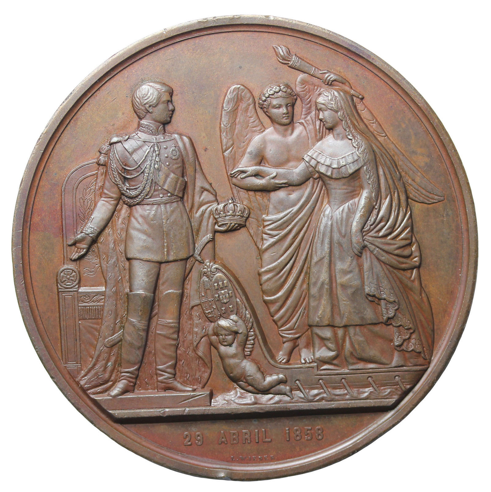 Portugal 1858 Pedro V and Stefania  bronze Wedding Medal By Wiener