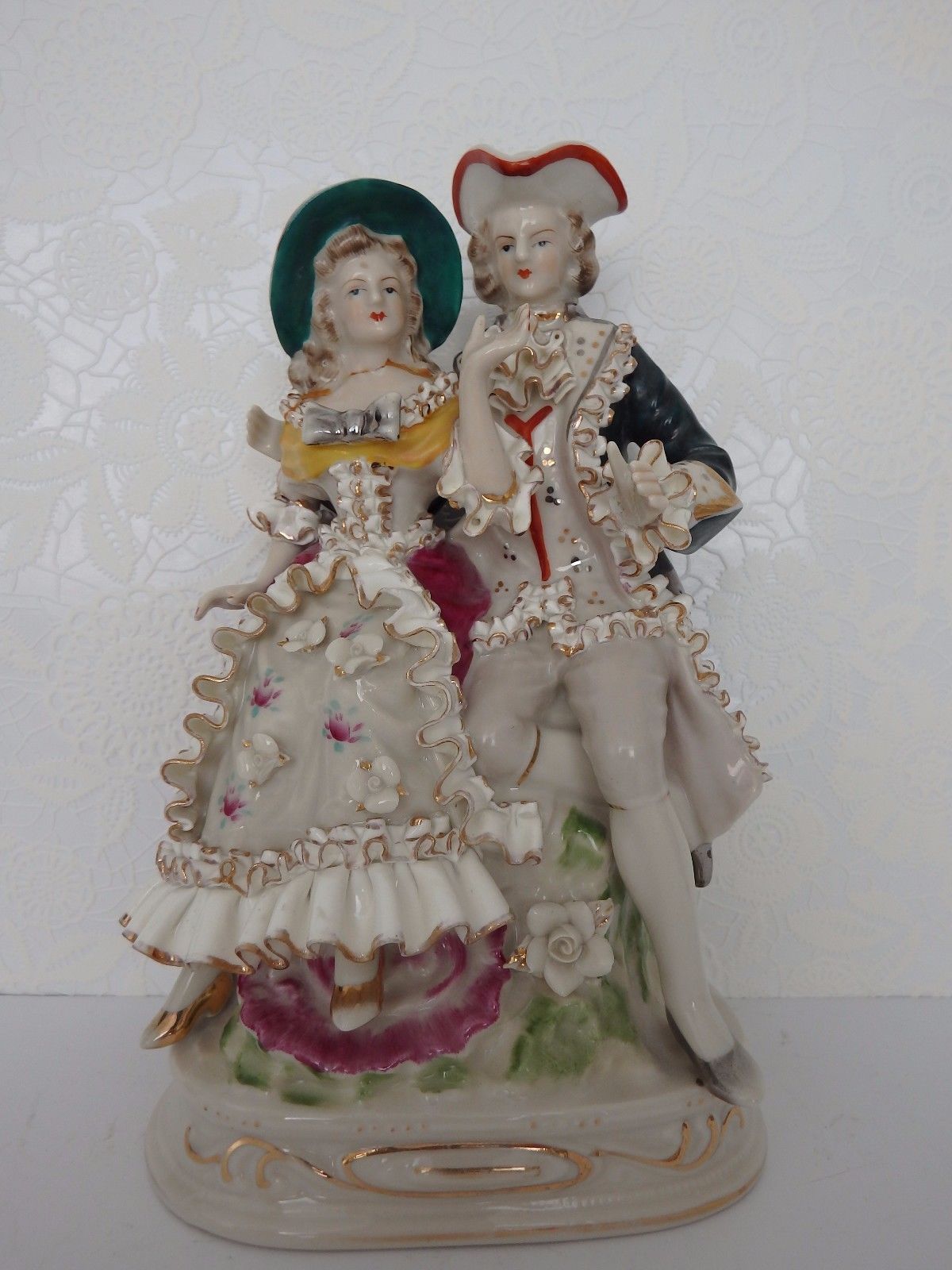 Lovely Vintage Victorian Lace Porcelain Couple Figurine.