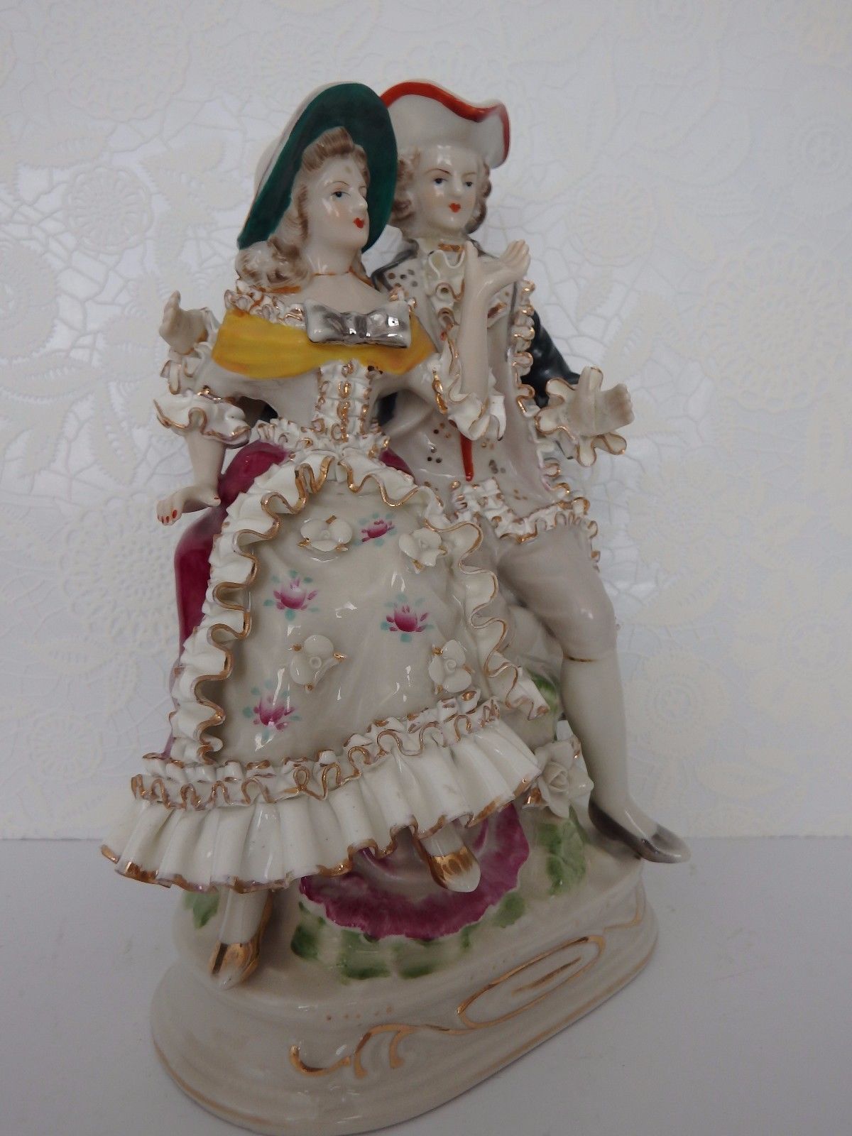 Lovely Vintage Victorian Lace Porcelain Couple Figurine.