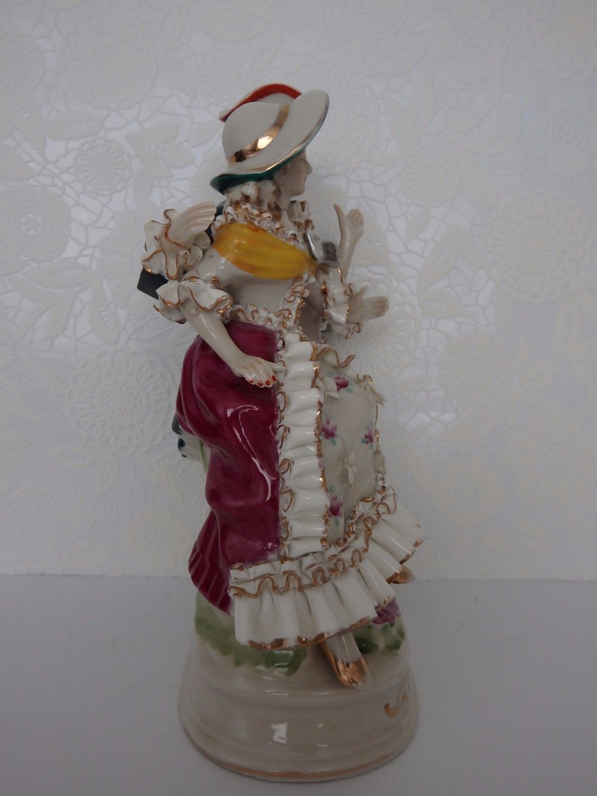 Lovely Vintage Victorian Lace Porcelain Couple Figurine.