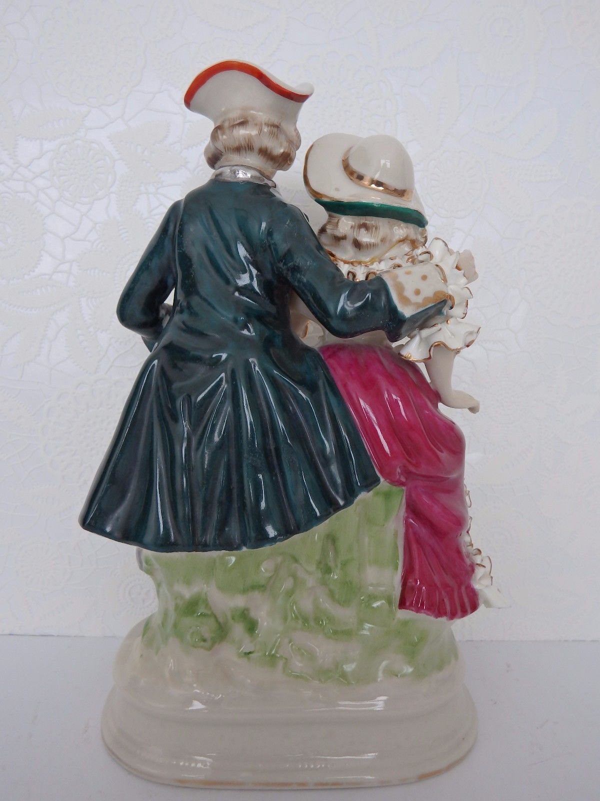 Lovely Vintage Victorian Lace Porcelain Couple Figurine.