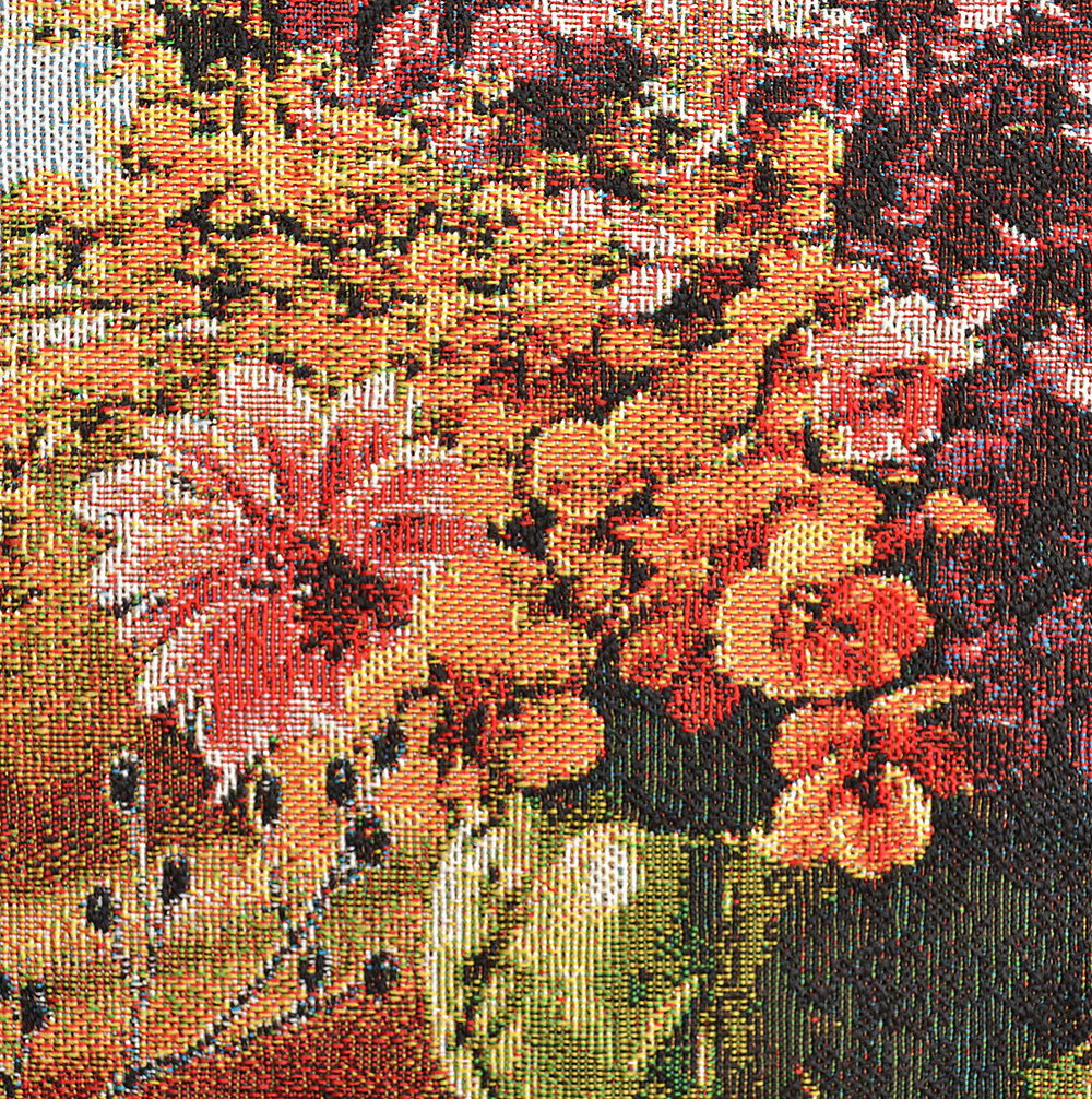 22" SILK & COTTON NEEDLEPOINT ART  WOVEN PAINTING TAPESTRY:FLOWERS ON WINDOWSILL