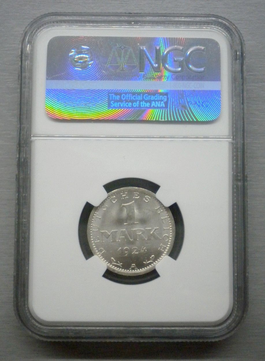 Germany 1 Mark 1924-A Weimar Republic KM#42 Silver Coin ** GEM UNC NGC MS 65