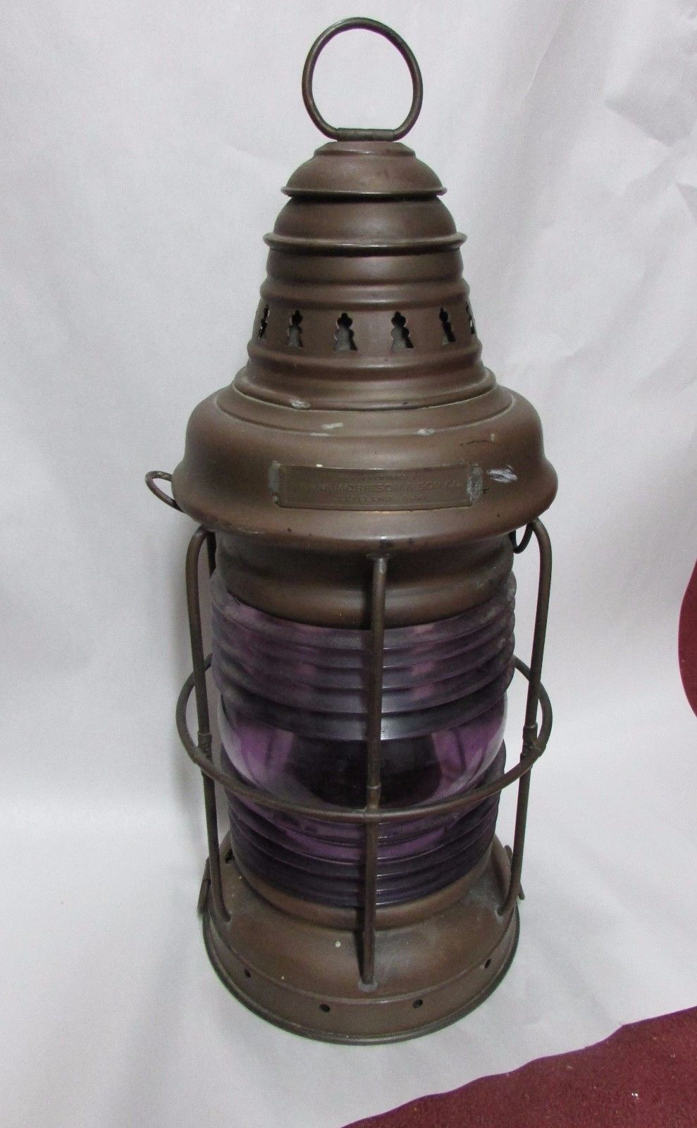 Antique Nautical Ships Light Lantern Cleveland Ohio Great Lakes Amethyst Glass