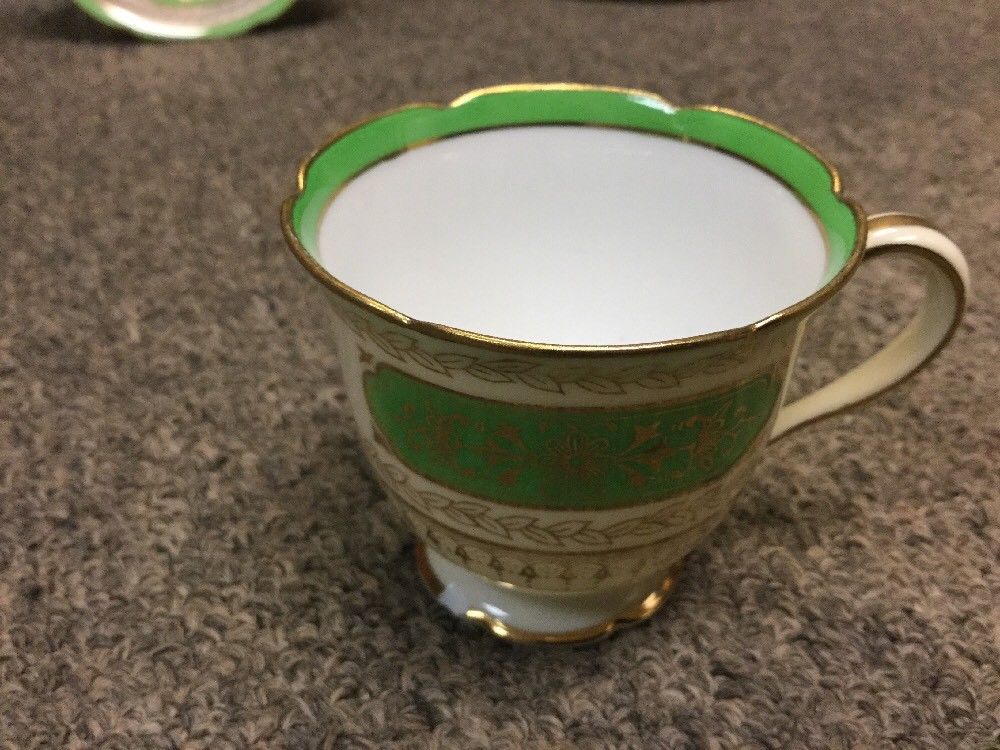 Vintage Noritake Japan Tea Cup And Saucer Set (6) Lime Green W/ Gold