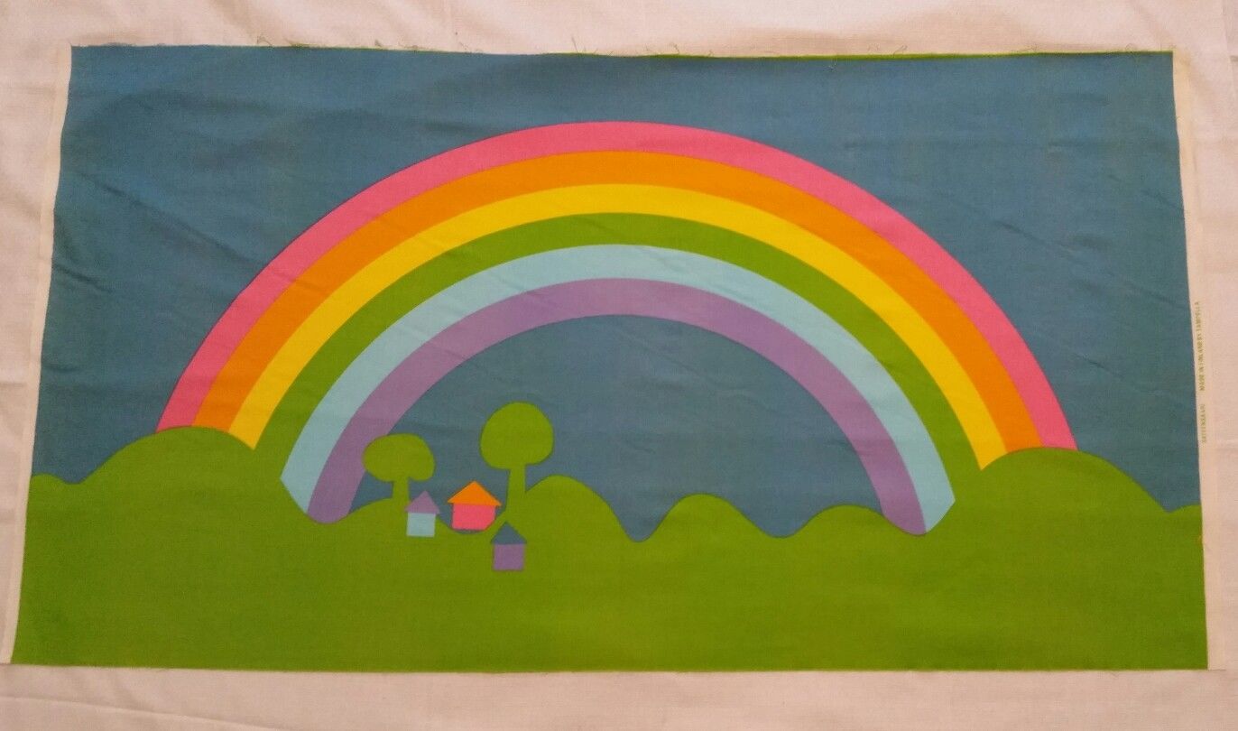 Vintage 1970s SATEENSAARI TAMPELLA Finland Fabric Pop Art Bright Rainbow